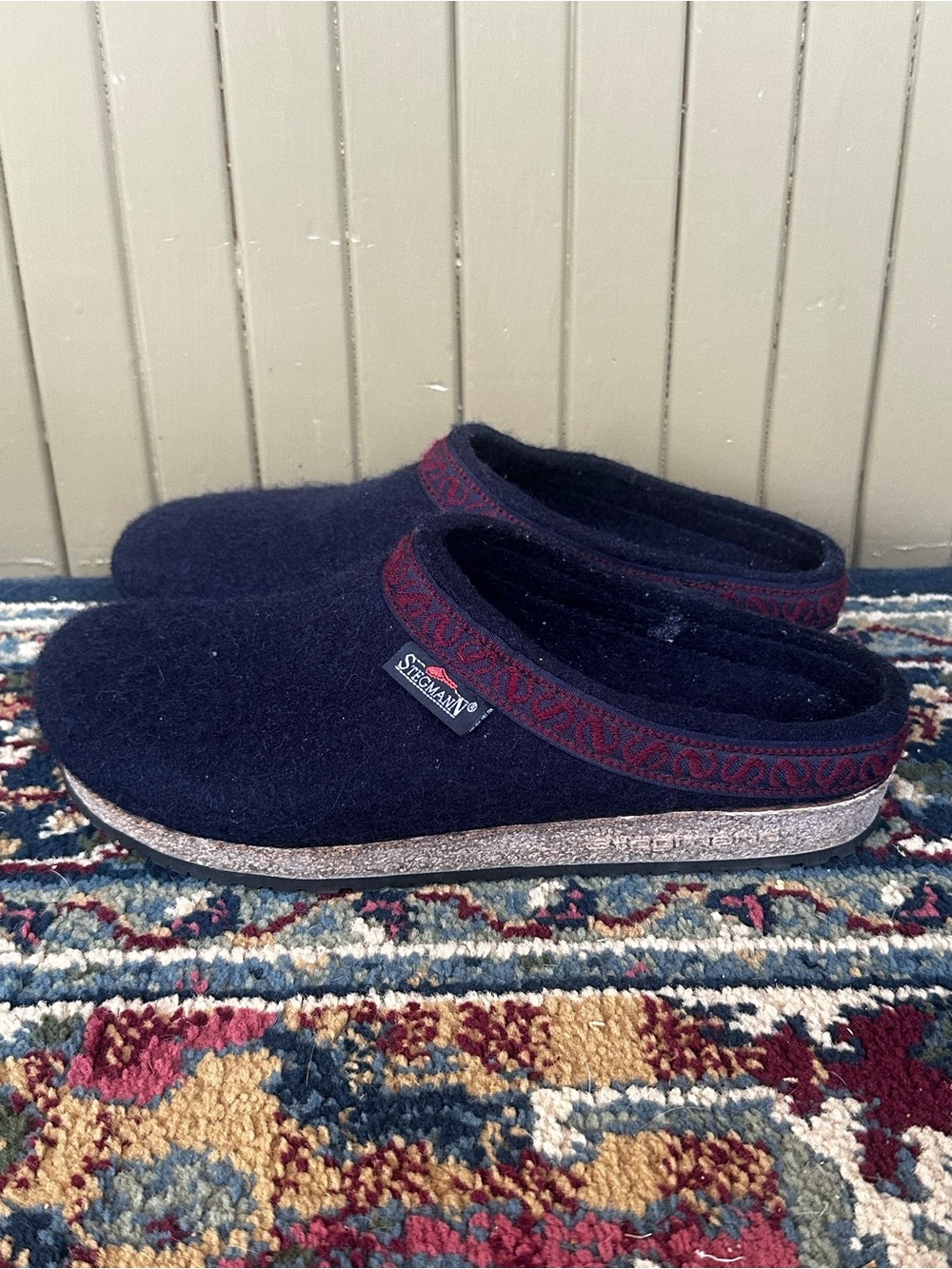Stegmann Original 108 Navy Burgundy Wool Slipper Clogs size 9